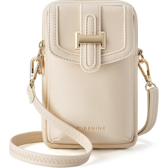 Small Vegan Leather Crossbody Bag for Women RFID Wallet, Stylish Beige, Adjustab - Picture 1 of 6